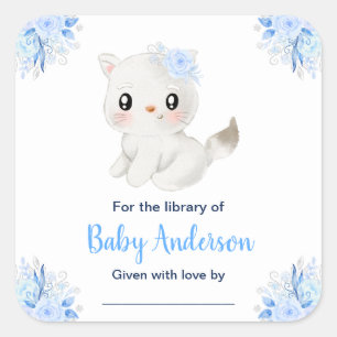 Vinterundrets katt baby shower exlibris fyrkantigt klistermärke