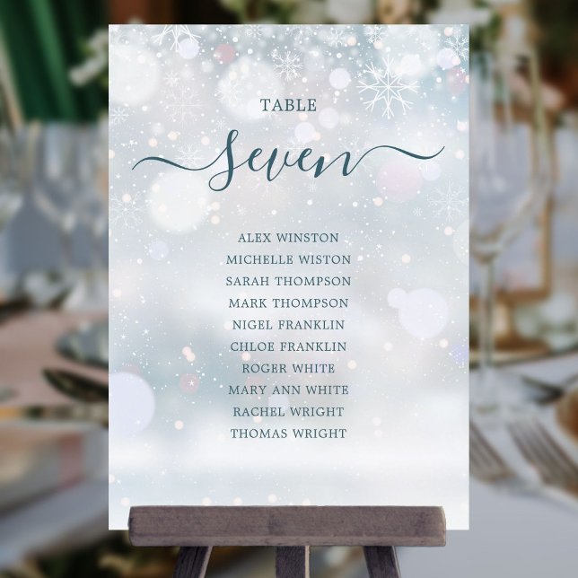 Vinterundrets manus sittplan bord nummer (Winter Wonderland Script Seating Plan Table Number)