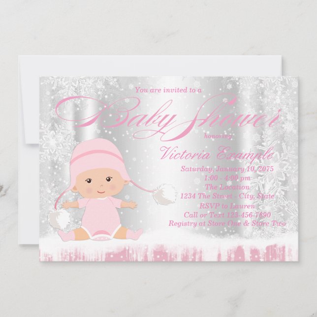 Vinterundrets snöflinga baby shower inbjudan (Framsida)