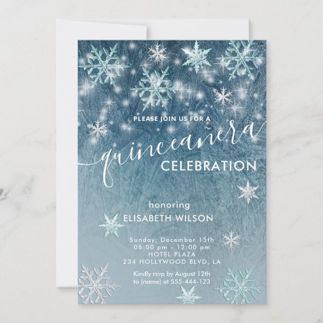 Vinterundrets snöflingor  Quinceañera  Inbjudningar (Framsida)