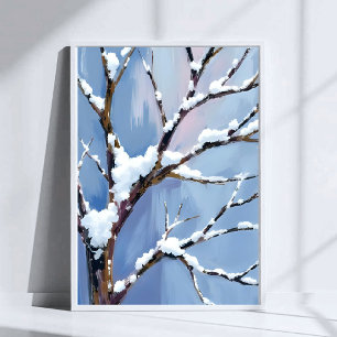 Vinterundrets snöiga trädgrenar målade poster
