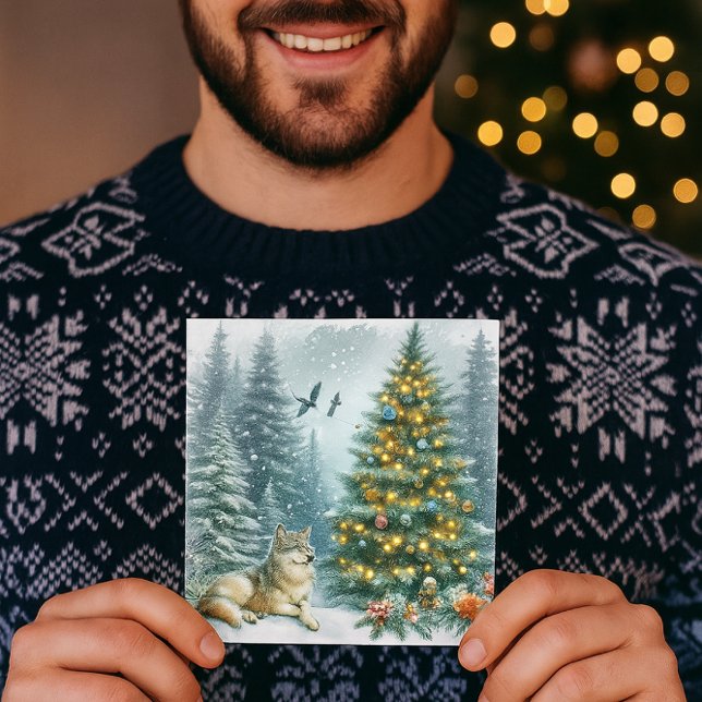 Vinterundrets vargjul julkort (Digital watercolor  Christmas cards for men. Personalize Greeting on the backside )