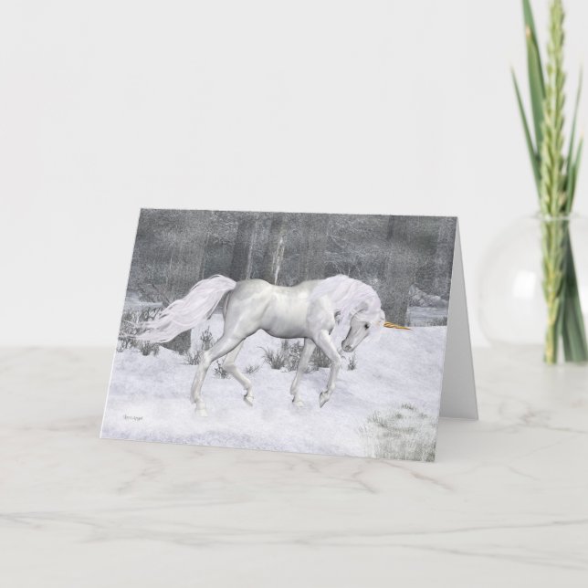 VinterUnicorn. fantasijulkort Helgkort (Framsida)