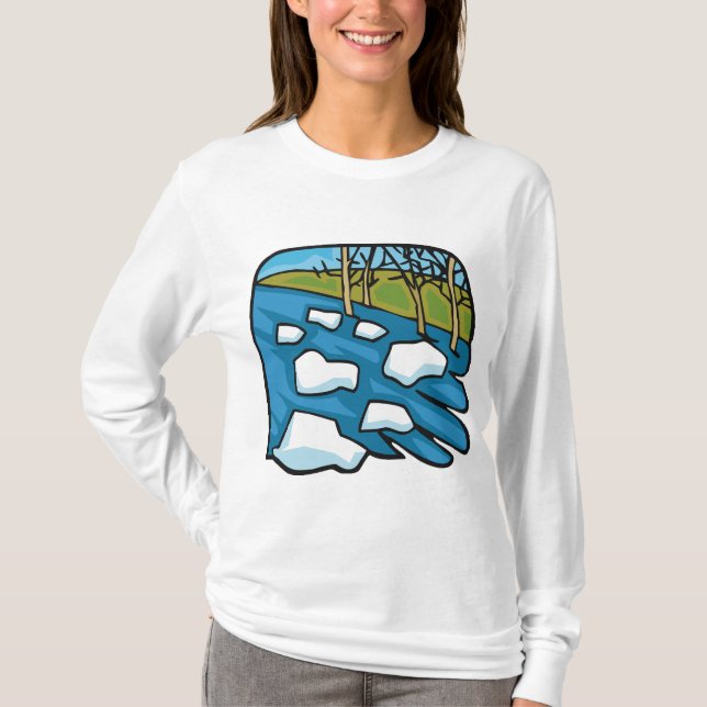 Vinterupptining Flod med Isflak T Shirt (Framsida)