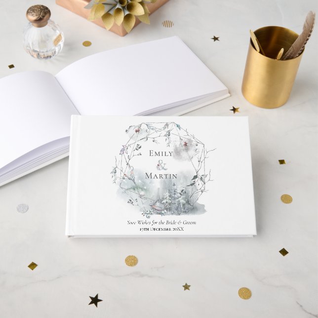 Vinterutandningsluft Festive WaterColage Bröllop Gästböcker (Framsida öppen)