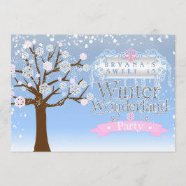 Vintervacker rosa födelsedagsfotoinbjudan inbjudningar