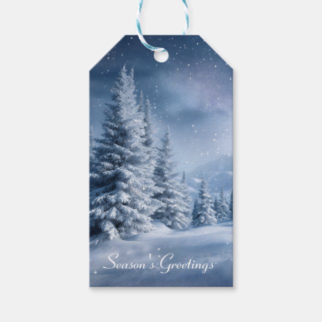 Vintervackerland Frostade Träd Snöig Skog Presentetikett (Framsidan)