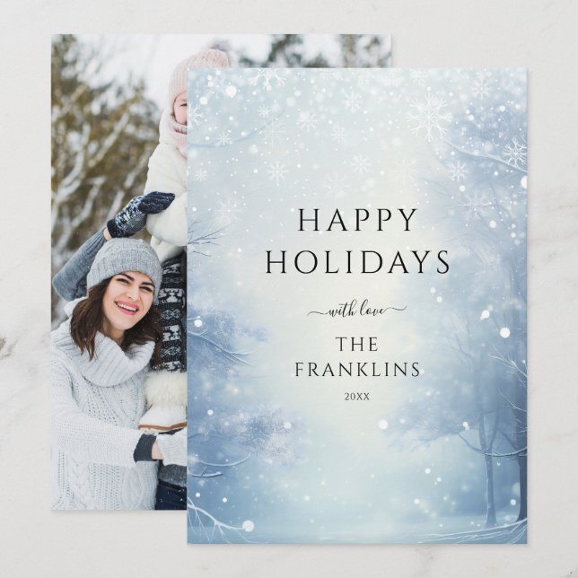 Vintervackerland Skog Jul Foto Julkort (Fram/baksida)