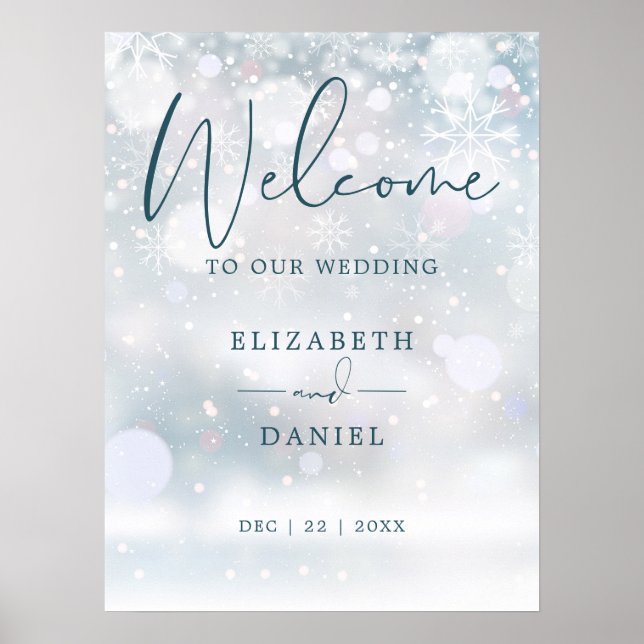 Vintervackra snöbröllop Välkomstskylt Poster (Framsidan)