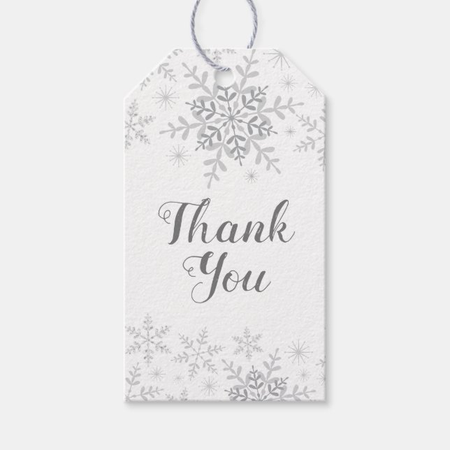 Vintervackra Snöflinga Baby Shower Silver Presentetikett (Framsidan)