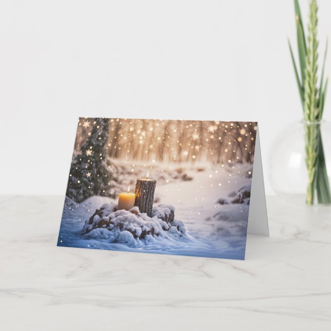 Vintervåld med Snö och ljus i Skogen Kort (Framsida)