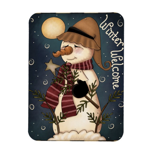 Vintervälkomstmeny Snögubbe Premium Magnet (Vertikal)
