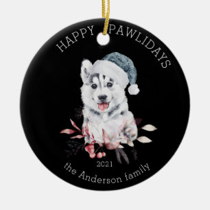 vintervalp, lycklig pawlidays, fotokeramisk orname julgransprydnad keramik