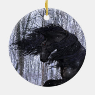 Vintervandrings Friesian-hästprydnad Julgransprydnad Keramik