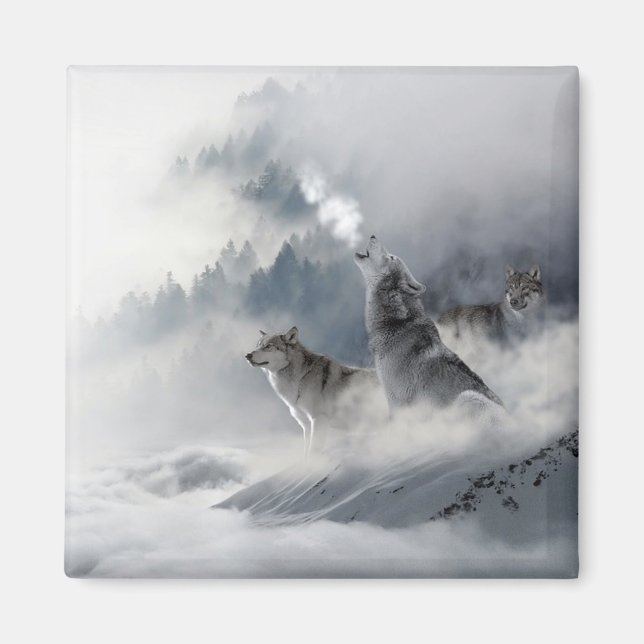VinterVargar med Snö Howling Magnet (Framsidan)