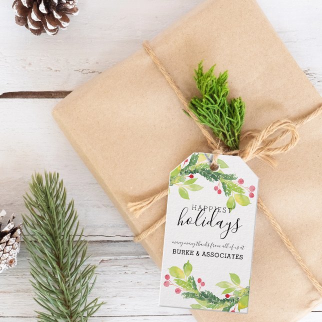 Vintervattenfärg Lövverk Semester Personlig Presentetikett (Winter Watercolor Foliage Holiday Personalized Gift Tags)