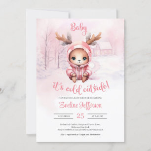 Vintervattenfärg rosa baby hjort flicka inbjudningar