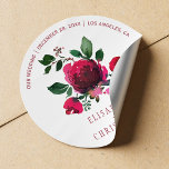 Vintervattenfärgad peonies bouquet bröllop runt klistermärke<br><div class="desc">Elegant röd burgundi,  gräs grönt och bröllop med handmålat botaniskt peonblommor,  bridblommor och blommor av blommigt och bröllop anpassningsbar. Observera att bakgrunden till färg är redigerbar. Du kan ändra den när du har valt alternativet CUSTOMIZE.</div>