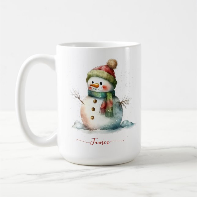 Vintervattensfärg, Personligen Snögubbe, jul Kaffemugg (Vänster)