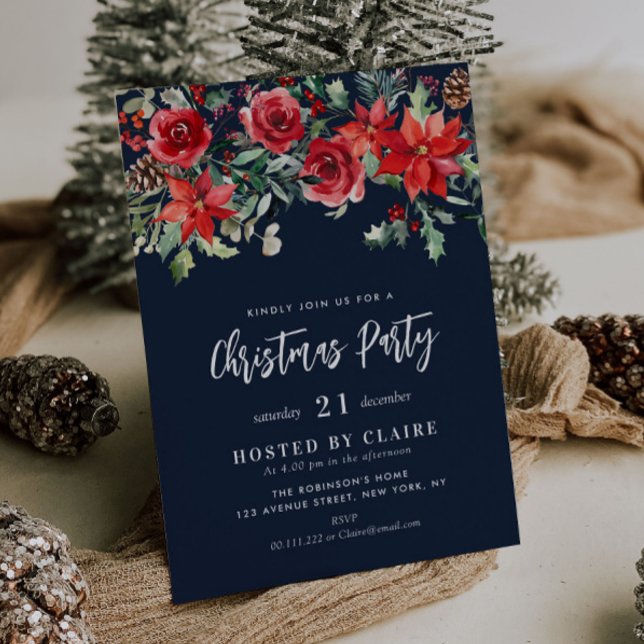 Vintervattensfärgad blommigt: marin blå julklump p inbjudningar (Skapare uppladdad)