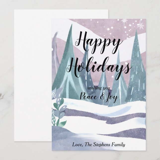 Vintervattensmålning gratulationskort för högtider julkort (Fram/baksida)