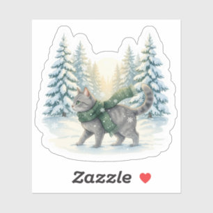 Vintervete Katt Snöig Skog Schal Jul Klistermärken