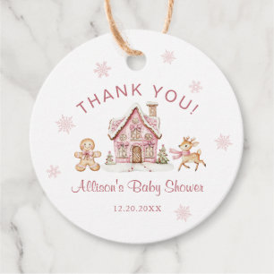 Vintervett Pink Bebis Shower Tack Gåvor Etiketter