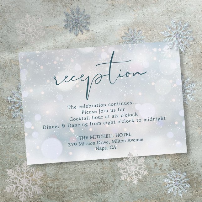 Vintervett vid Snöhochstid Mottagning Tilläggskort (Winter Wonderland Script Snow Wedding Reception Enclosure Card)