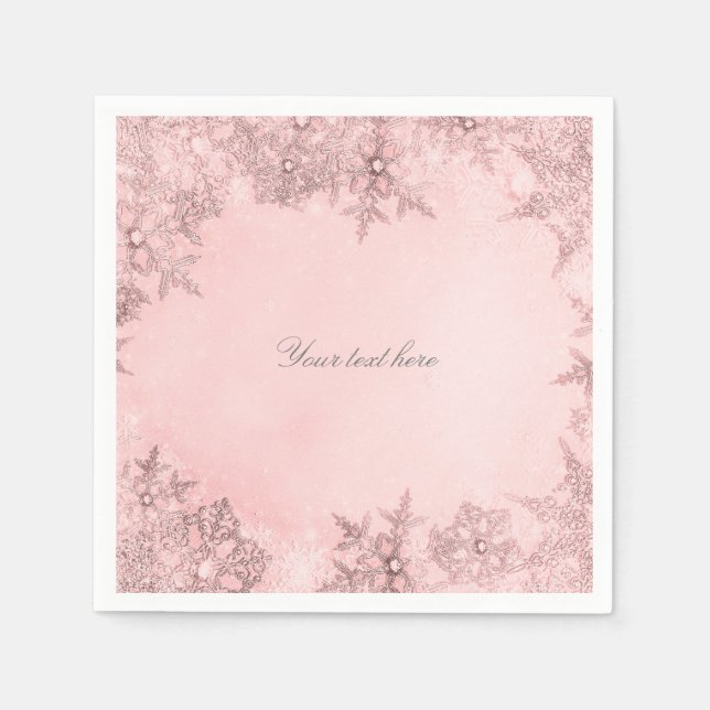 Vintervettland Snöflingor Mjuk Rosa Elegant Pappersservett (Framsidan)