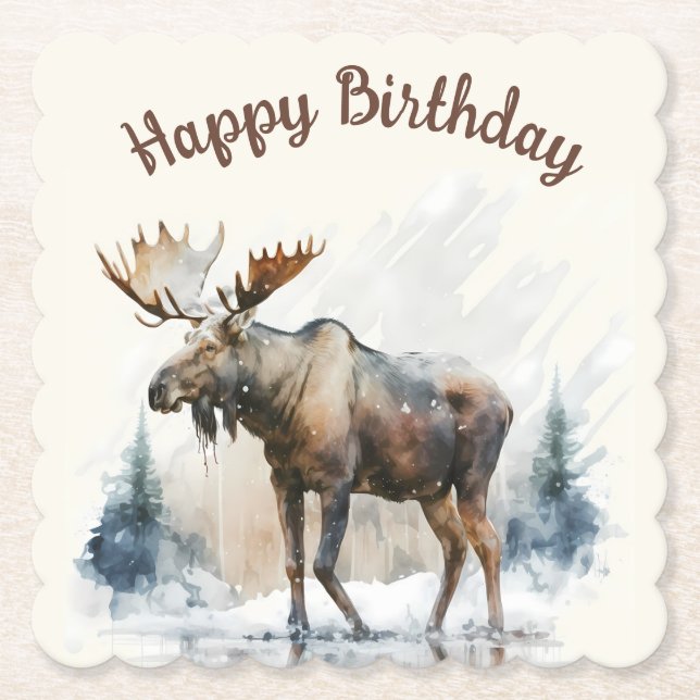 Vintervibes vattenfärgsmos - Papper Underlägg (Framsida)