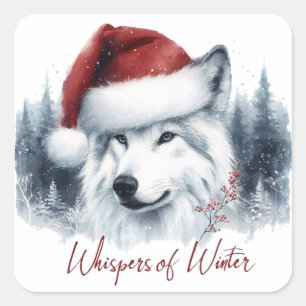 Vintervikter - Varg för vattenfärg i Santa Hat Fyrkantigt Klistermärke