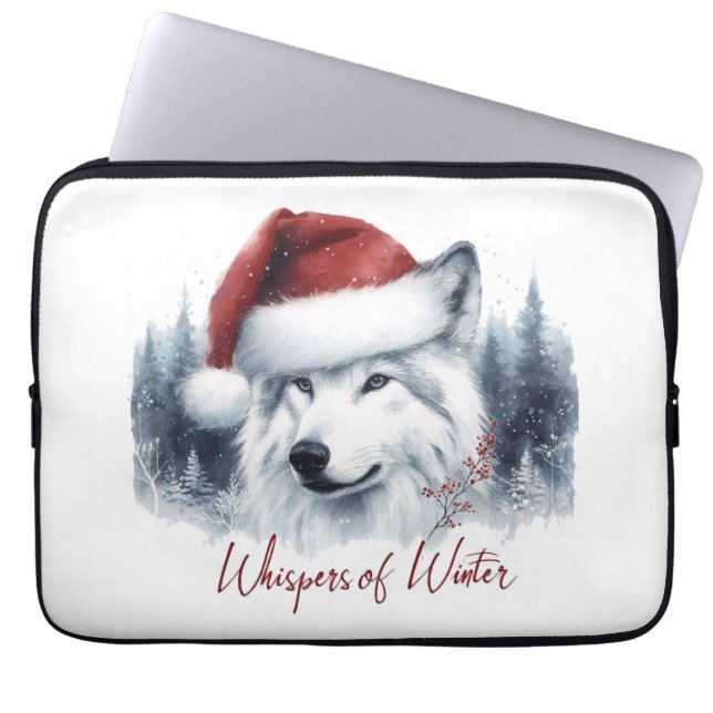 Vintervikter - Varg för vattenfärg i Santa Hat Laptop Fodral (Framsidan)