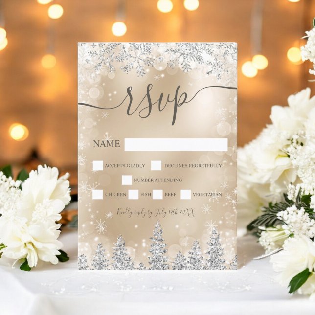 Vintervintern silver och guld snö gräs, osa vid ju (Silver and gold snow pine Christmas winter rsvp)
