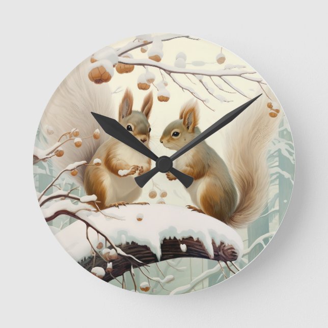 Vinterviskare: Squirrel Snowdance Rund Klocka (Framsida)