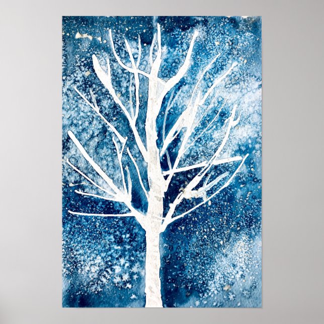 Vintervit birch träd jul poster (Framsidan)