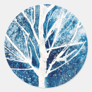 Vintervit birch träd jul runt klistermärke