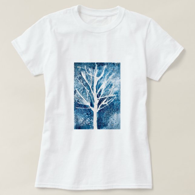 Vintervit birch träd jul t shirt (Design framsida)