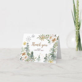 Vintervit Blommigt Baby Shower - tackkort