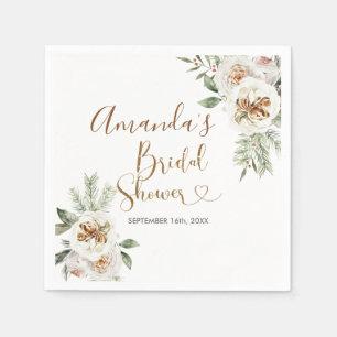 Vintervit Blommigt, jul, babydusch Napkin Pappersservett