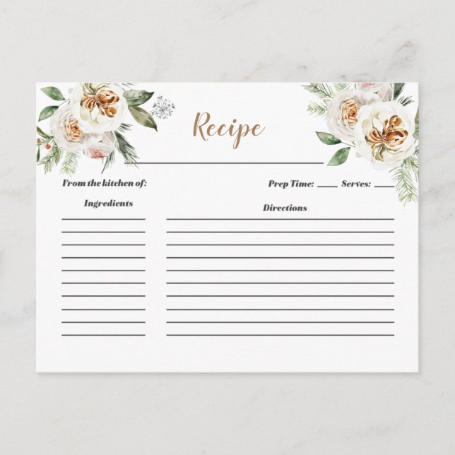 Vintervit blomsterbröllopsfest receptkort vykort (Framsida)