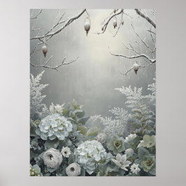 Vintervit Hydrangea Blommig Konst Mittbord Poster