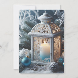 Vintervit och blå frostad lykta julkort