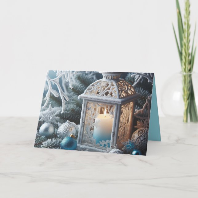 Vintervit och blå, frostat mönster kort (Framsida)