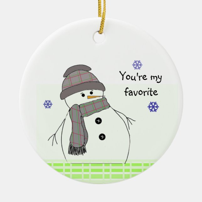 Vintervit Snöman Julgransprydnad Keramik (Framsidan)