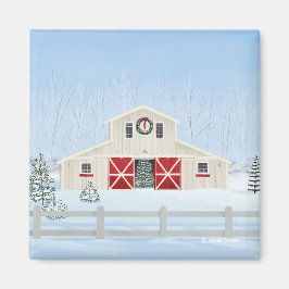 Vintervit Snowy-julbarn Magnet