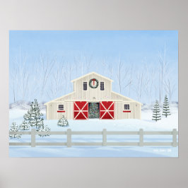 Vintervit Snowy-julbarn Poster