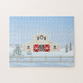 Vintervit Snowy-julbarn Pussel