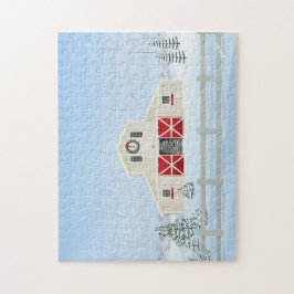 Vintervit Snowy-julbarn Pussel