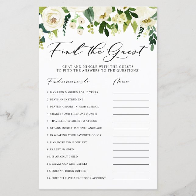 Vintervita blommor - hitta gästvykortet (Framsida)