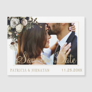 Vintervita peonier elegant bröllop sparar datumet